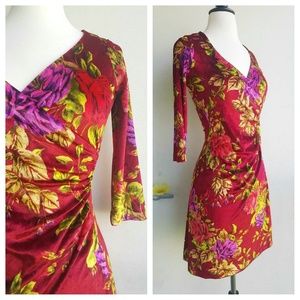 Vintage Rare Betsey Johnson Red Rose Velvet Dress